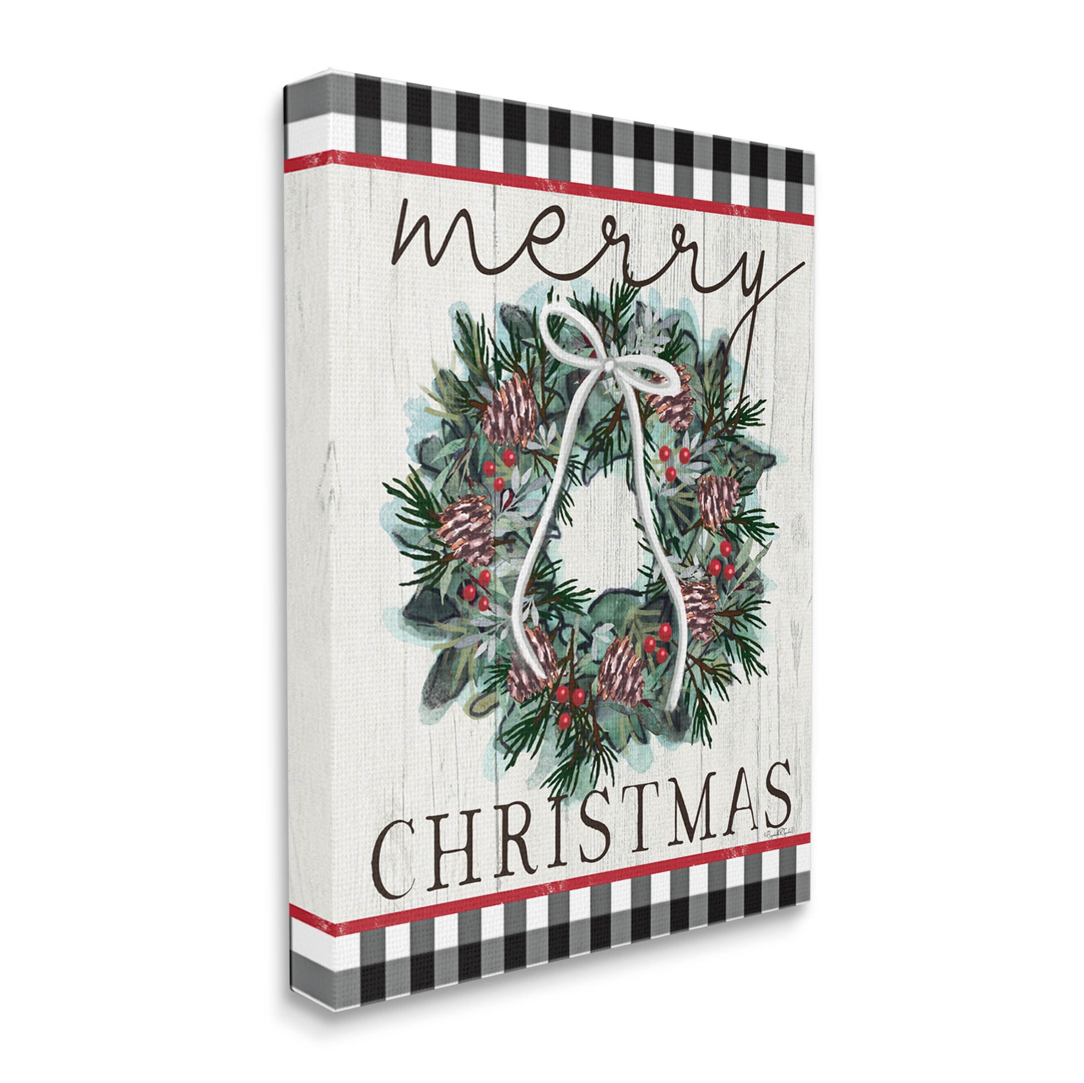 Stupell Industries Merry Christmas Tartan Wreath Graphic Art Gallery Wrapped Canvas Print Wall Art, Design by Elizabeth Tyndall