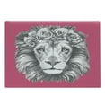 thumbnail image 1 of Lion Cutting Board, Portrait of an Exotic Safari Animal with a Floral Head Wreath, Decorative Tempered Glass Cutting and Serving Board, Large Size, Magenta Grey and White, by Ambesonne, 1 of 1