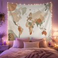 thumbnail image 2 of World Map Across an Earthy Botanical Setting, Calming Boho for Travel Lovers, Geography Wall Art, Housewarming Gift, Tapestry Wall Hanging for Bedroom and Study Room, 2 of 7