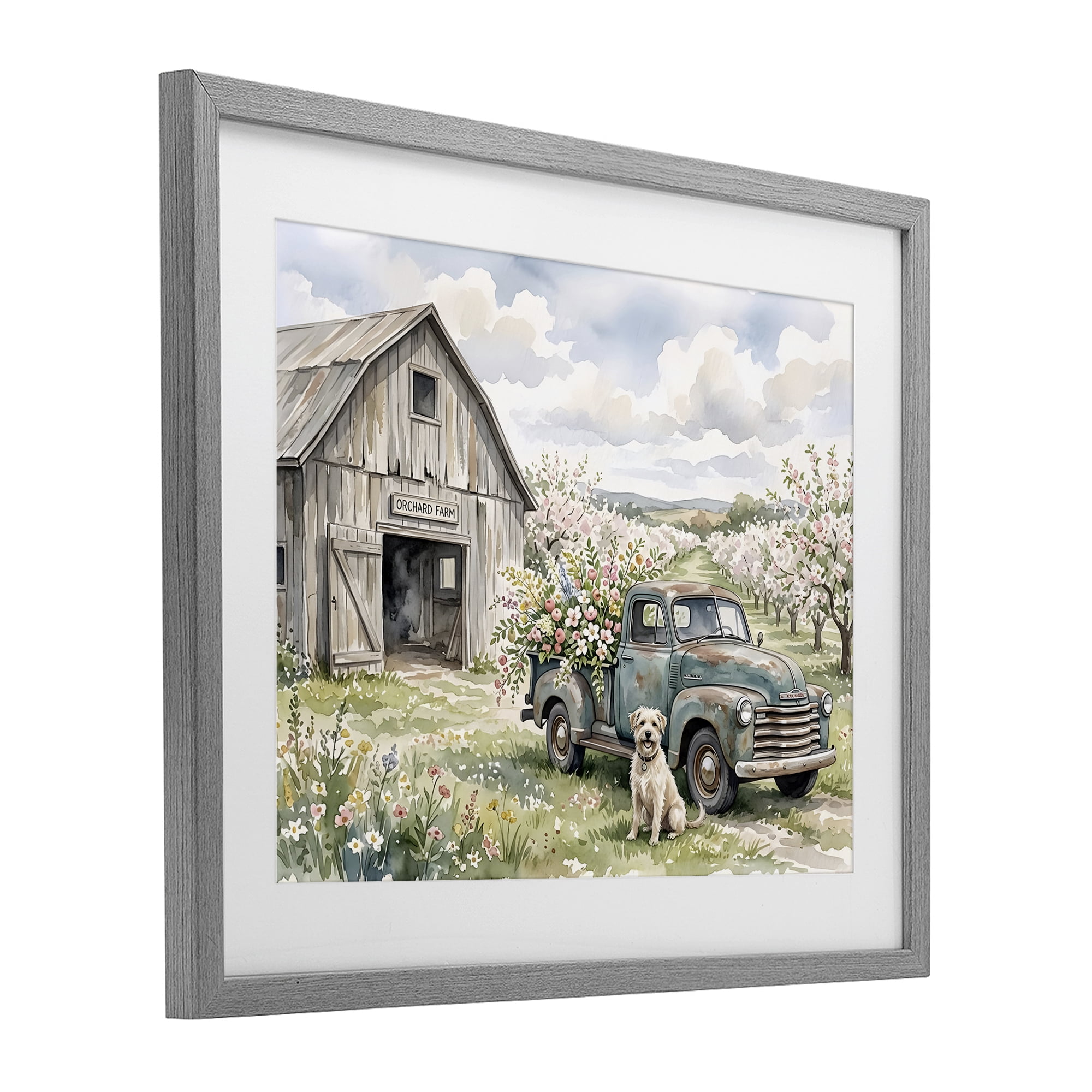 Stupell Industries Spring Orchard and Truck Gray Framed Print Under Glass, design by Tabz Jones