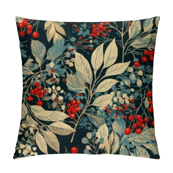Patifu   Christmas Pillow Covers Pcs, Navy Blue Red Floral Decorative Throw Pillows for Couch, Xmas Winter Flower Outdoor Decor Pillowcase Cushion Cover for Bed Sofa 12x12in