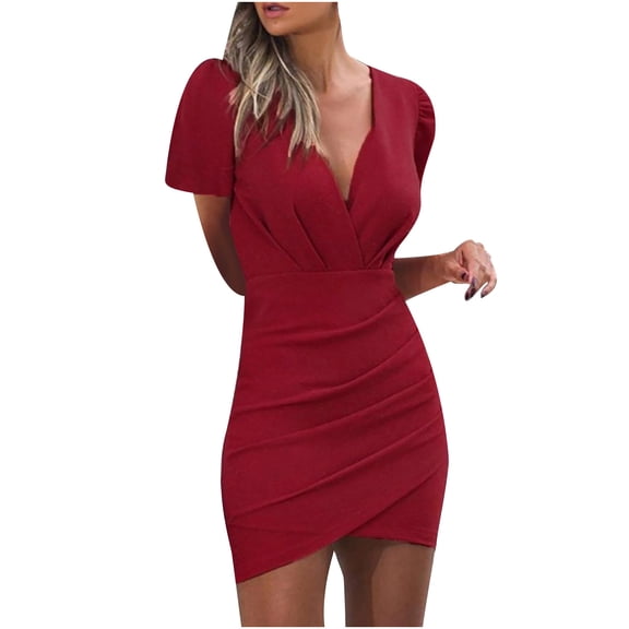 Hinvhai Plus Size Dress for Women Clearance Women Solid Pockets Sleeveless Above Knee Dress Red 6(M)