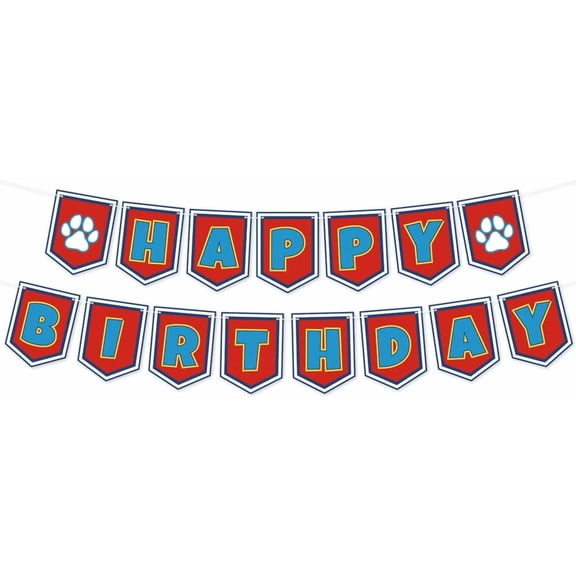 Cartoon Dog Paw Happy Birthday Banner- Cute Birthday Decorations for Boys, Cartoon Themed Happy Birthday Sign for Boys 1st 2nd 3rd Party Baby Shower