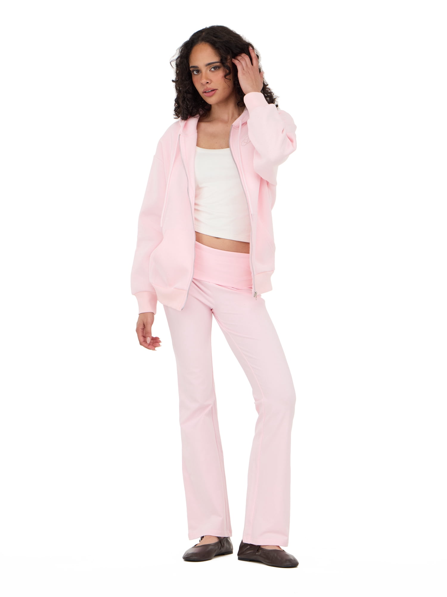 Forever 21 Women's Fleece Zip Up Hoodie with Front and Back Graphic Detail, Relaxed Fit Sweatshirt Jacket, Casual Everyday Layering Style, Pink, XXS-4X