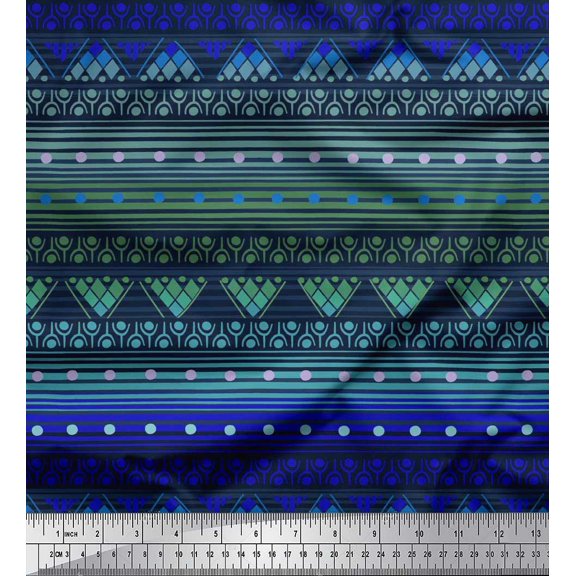 Soimoi Poly Georgette Fabric Dot,Stripe & Geometric Ethnic Decor Fabric Printed Yard 42 Inch Wide
