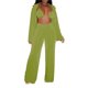 thumbnail image 1 of VISgogo Conjunto de Ropa de 3 Piezas para Mujer, Blusa de Color Sólido de Manga Larga con Cuello de Solapa + Sujetador + Pantalones de Pierna Ancha VISgogo moda, 1 of 9