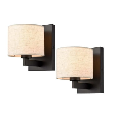 Claxy Matte Black Wall Sconces with Drum Fabric Shade 2 Pack