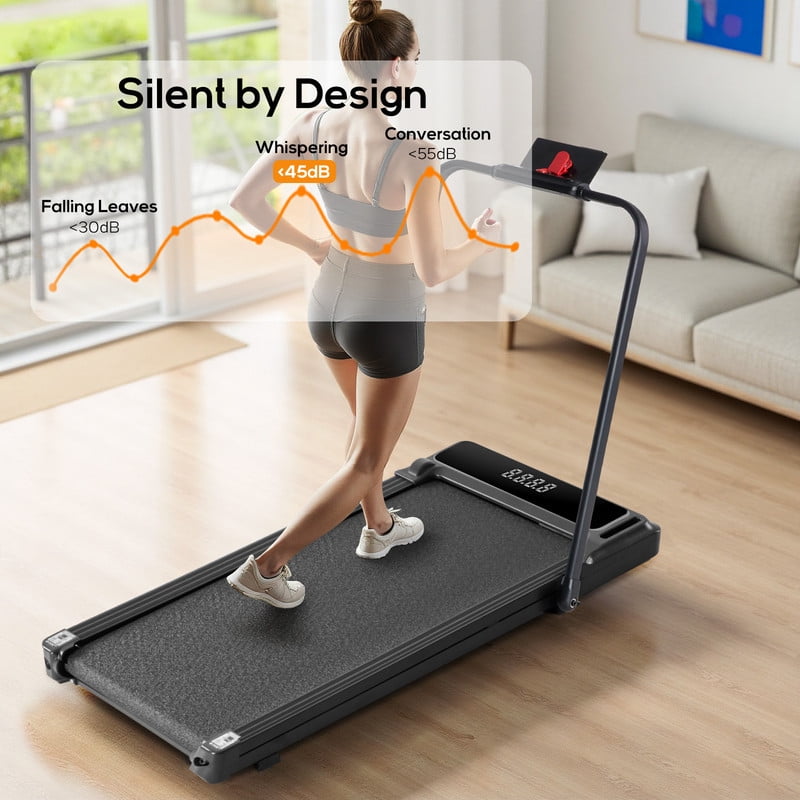 Compact Treadmill with handle, Quiet Under-Desk Walking Pad, Slim & Portable Design for Home Office Workouts, Easy to Store, Ideal for Apartments and Work-from-Home Fitness, Black