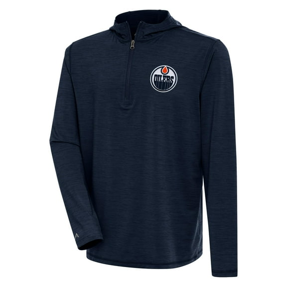 Men's Antigua  Heather Navy Edmonton Oilers Tidy Quarter-Zip Pullover Hoodie