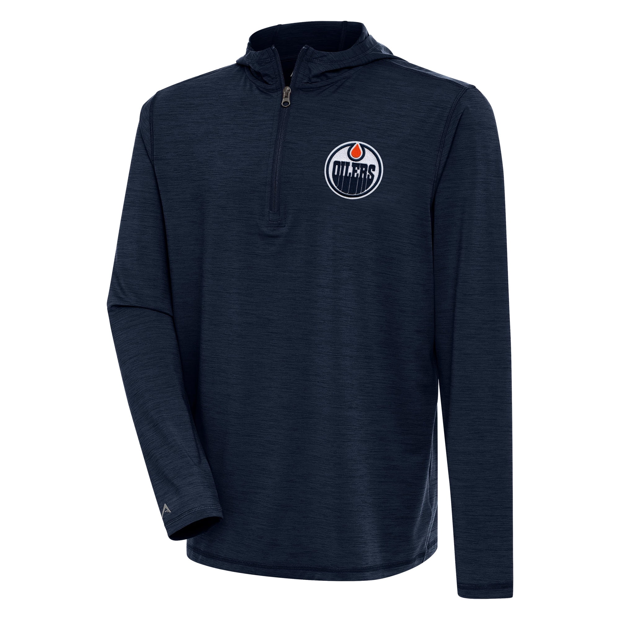 Men's Antigua Heather Navy Edmonton Oilers Tidy Quarter-Zip Pullover Hoodie