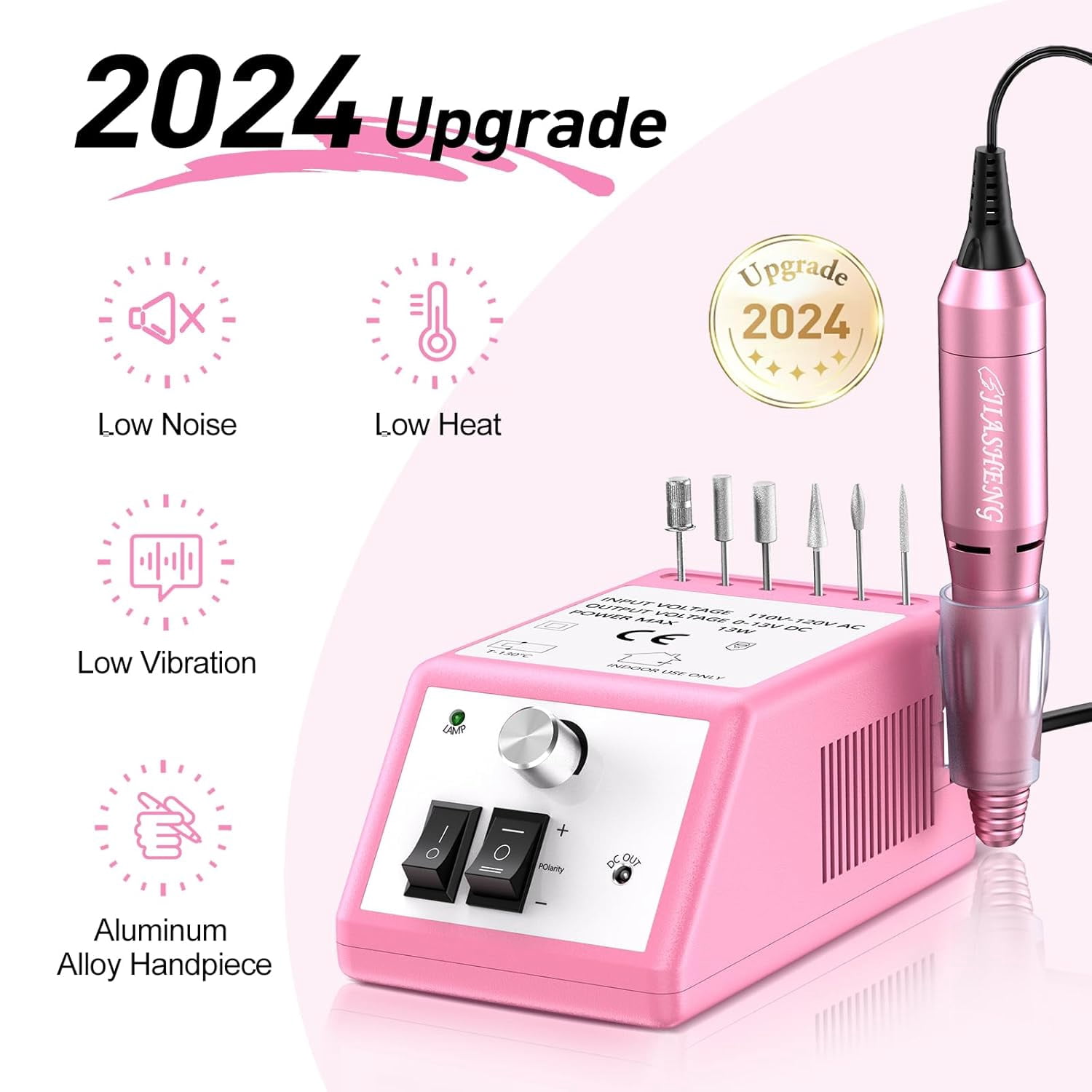 Professional Electric Nail Drill 20000RPM - Nail File Drill Kit for Acrylic & Gel Polish - Manicure Pedicure Drill with 6 Bits & 100 Bands - Low Noise Nail Drill Machine for Salon & Home