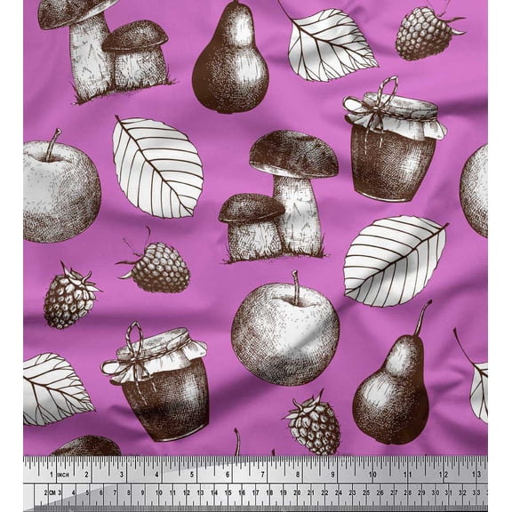 Soimoi Cotton Duck Fabric Mushroom, Pear Fruits Print Sewing Fabric Yard 56 Inch Wide