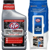 STP High Mileage Oil Treatment   Stop Leak Engine Oil Additive with Bonus Oil Change Wipes, 2-Piece Bundle