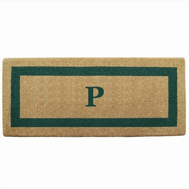 Nedia Home 02077P Monochrome - Cadre Vert 24 x 57 Po Tapis de Sol en Fibre de Coco Résistant - Monogrammé P
