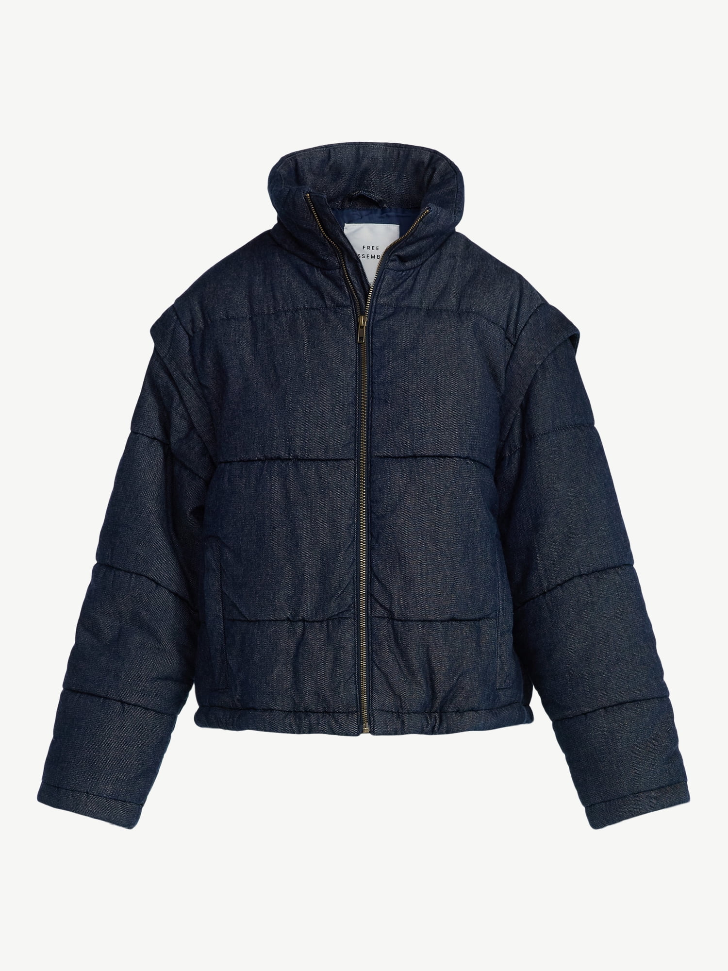 Free Assembly Women's and Women's Plus Short Denim Puffer Jacket, Sizes XS-4X