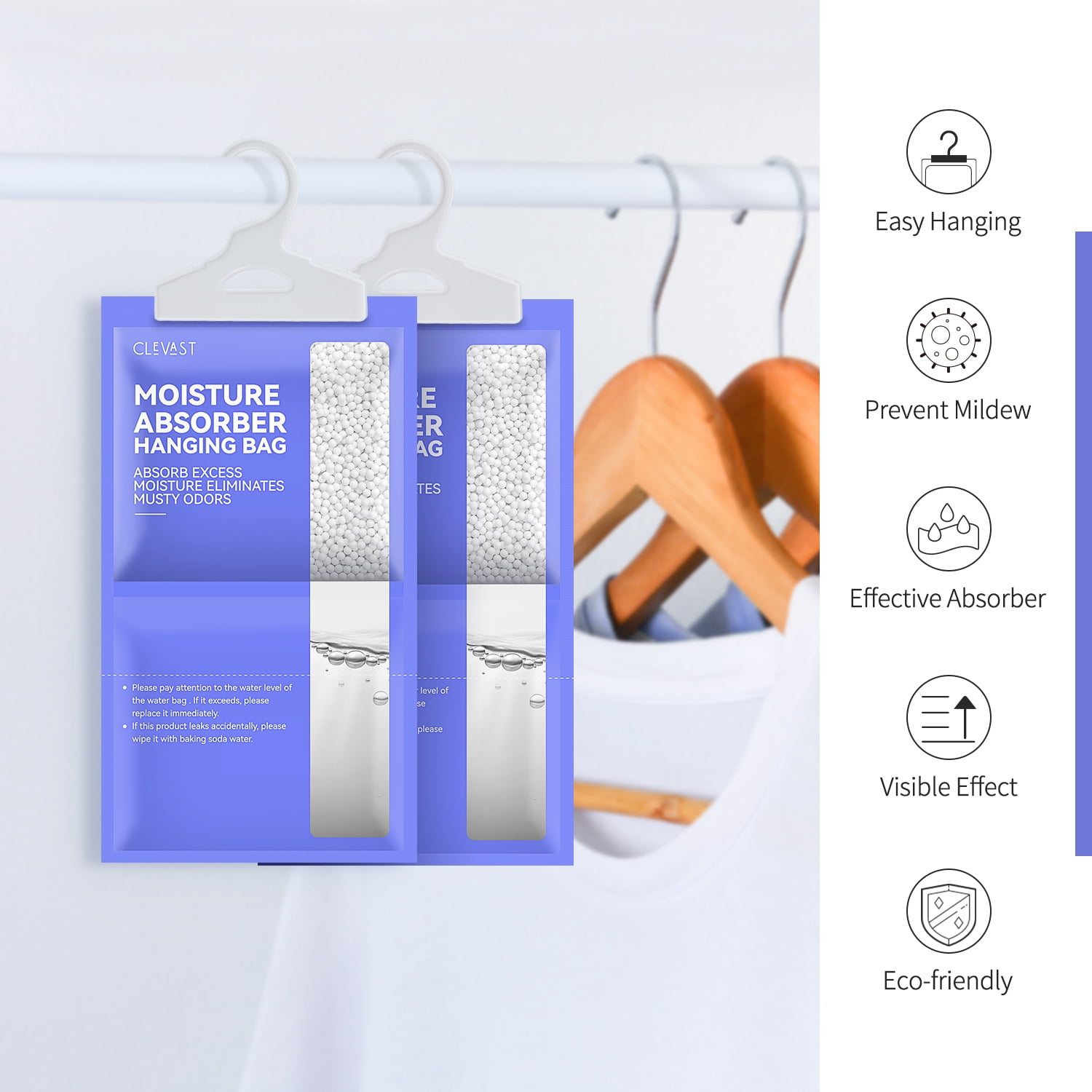 CLEVAST Moisture Absorbers Packets 10 Pack, Dehumidifier Bags for Closet, Unscented Hanging Humidity Absorber in Wardrobes, Bedrooms, Bathrooms(230g/pack)