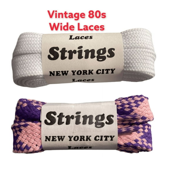 Wide 3/4 inch Shoe Laces Authentic 45" Length White and Purple/Pink STRINGS Shoe Lace Co