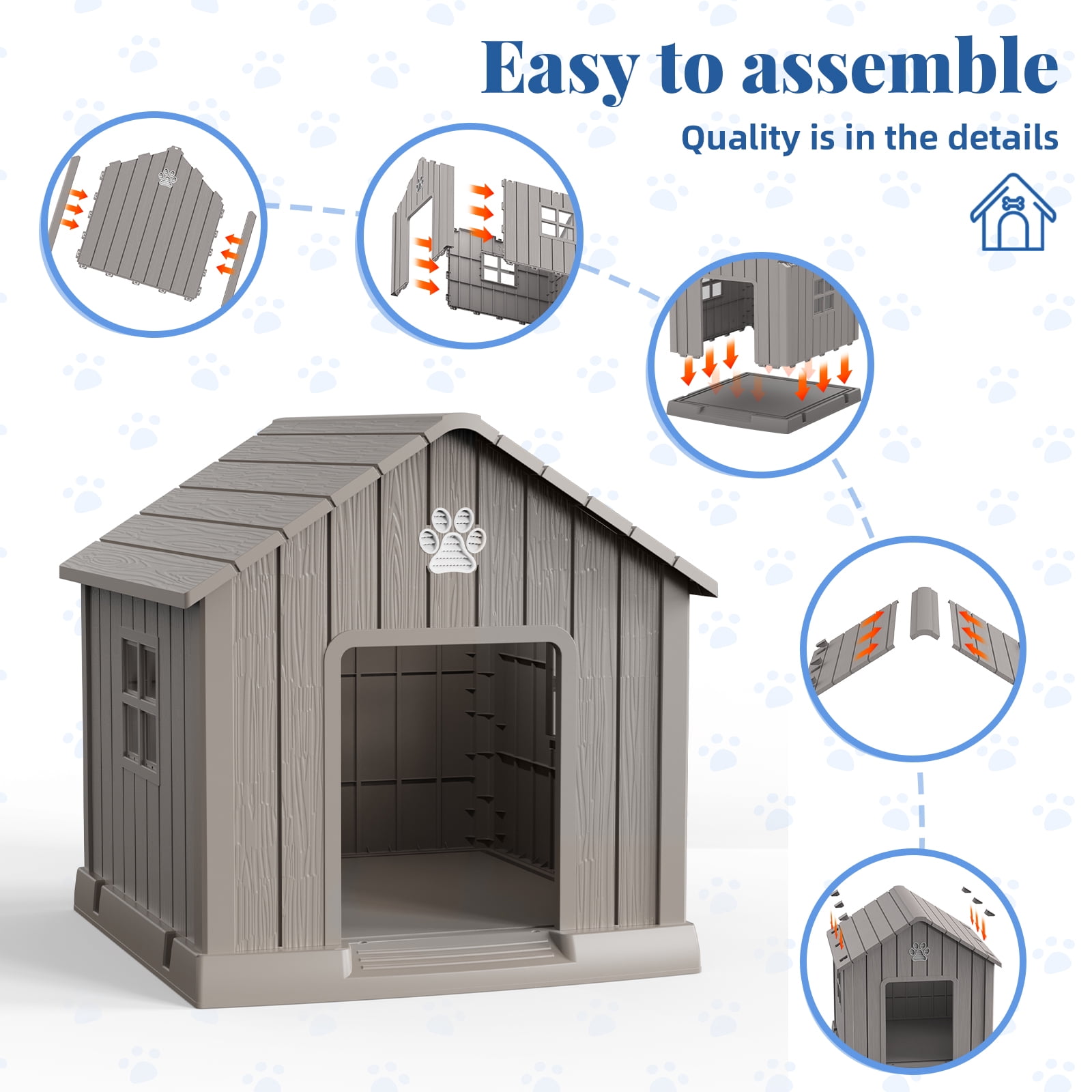 Joxxoaa Dog House Indoor Outdoor for Small to Large Sized Dogs Indoor Outdoor Doghouse Puppy Shelter with Elevated Floor, Easy to Assemble (Brown)