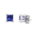 thumbnail image 3 of AFFY 4.5MM Princess Cut Simulated Blue Sapphire Stud Earrings in 14k White Gold Over Sterling Silver, 3 of 5