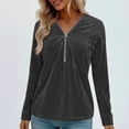 thumbnail image 2 of Blusas de Manga Larga para las Mujeres Cremallera de Cuello en V Delantera Color Sólido Top de Moda Casual, Tops de Color Sólido para las Mujeres, 2 of 9