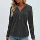 thumbnail image 2 of Blusas de Manga Larga para las Mujeres Cremallera de Cuello en V Delantera Color Sólido Top de Moda Casual, Tops de Color Sólido para las Mujeres, 2 of 9