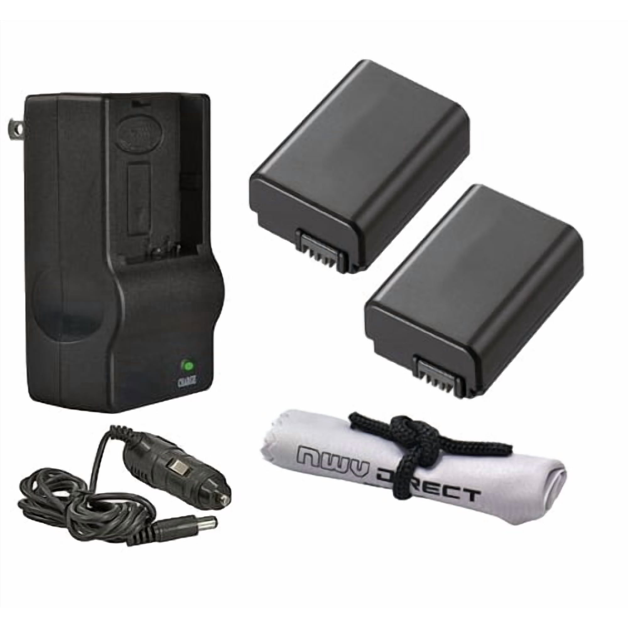 Sony Alpha NEX-3C Intelligent Batteries (2 Units) + AC/DC Travel Charger + Nwv Direct Microfiber Cleaning Cloth.