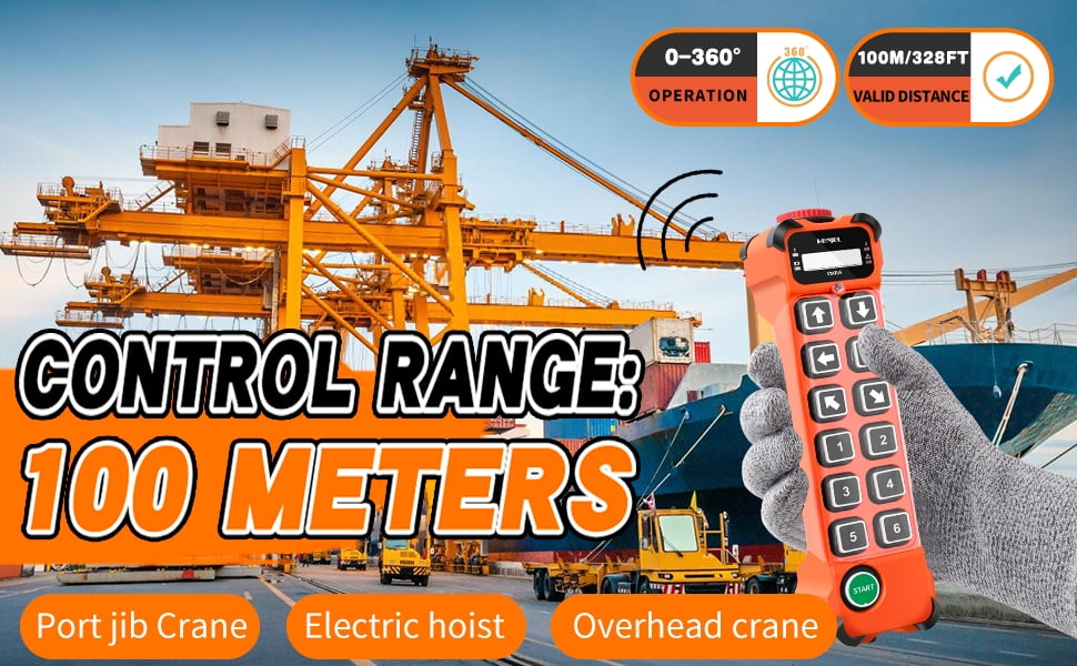 12 Channel Industrial Wireless Crane Radio Remote Control 12-65V 12V 24V DC for Electric Chain Hoist Overhead Bridge Travelling Crane Truck Two Transmitter and One Receiver