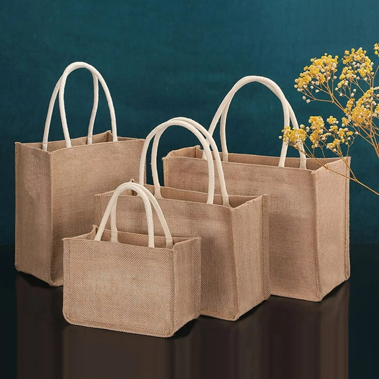Walmart Unmarked Deals Burlap Jute Tote Bag with Handles Reusable Grocery Bags Waterproof for Gift Travel