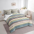 thumbnail image 3 of Manfei Modern Geometric Bedding Comforter Set 7 Pieces, Minimalist Stripe Queen Bedding Sets, Green Brown Blue Queen Sheet Sets, Breathable Home Decor, 3 of 8
