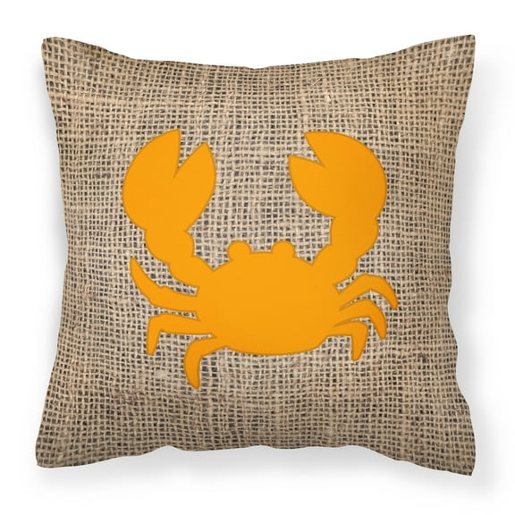 Carolines Treasures BB1104-BL-OR-PW1818 Crab Burlap and Orange Canvas Fabric Decorative Pillow BB1104 18H x18W