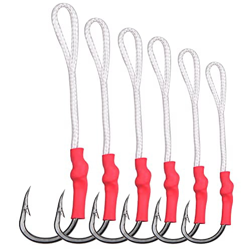 Easy Catch 50 Pack Fishing Assist Hooks 420 Stainless Steel Jigging Assist Fishing Hooks with PE Line 