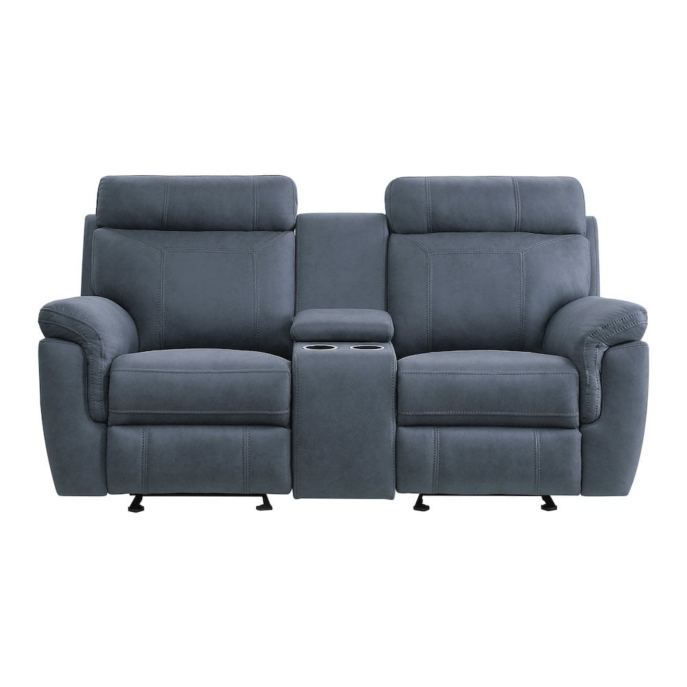 Lexicon Clifton 76" Microfiber Double Glider Reclining Love Seat in Blue