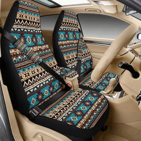 Xixirimido Car Seat Covers for Front Seats 5Pcs Car Accessories with Seat Belt Covers & Center Console Cover Universal Fit for SUVs,Vans,Trucks,Sedans, Native Ethnic Tribal Geometric