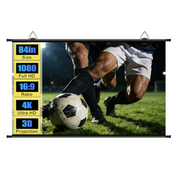 XIAOHUI 84 inch Projector Screen for Indoor Outdoor, Portable Hanging Projection Screen for Home Theater Movie Nights, 16:9 HD 4K