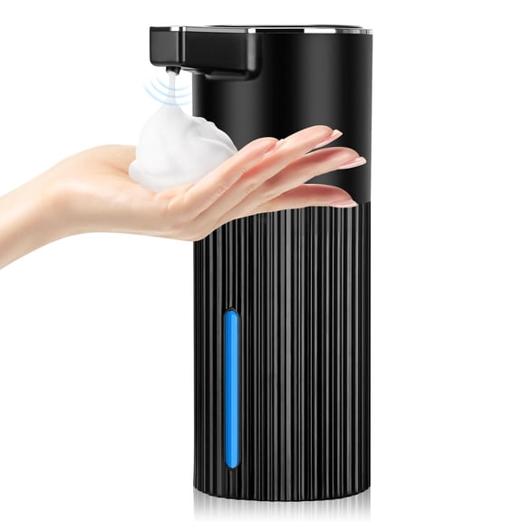 Automatic Soap Dispenser Foaming Touchless: 14oz Black Plastic 4 Level Adjustable Wall Mount Foam Rechargeable Electric Auto Smart Bathroom Kitchen