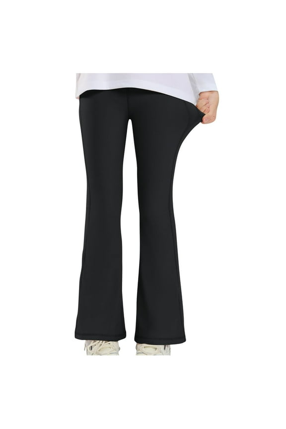 Girls Stretch Leggings, Casual Running Fashion Elastic Waist Tight Pants Black Size 8-9 T