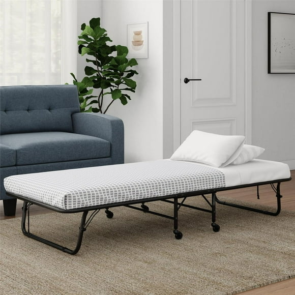 Signature Sleep Folding Metal Guest Bed with 5 Inch Floral Mattress, Folding Guest Bed