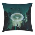 thumbnail image 1 of Fantasy Art House Decor Throw Pillow Cushion Cover, Lightning Ball and Human Building Dark Feeling Featured Comics Art, Decorative Square Accent Pillow Case, 16 X 16 Inches, Teal Black, by Ambesonne, 1 of 2