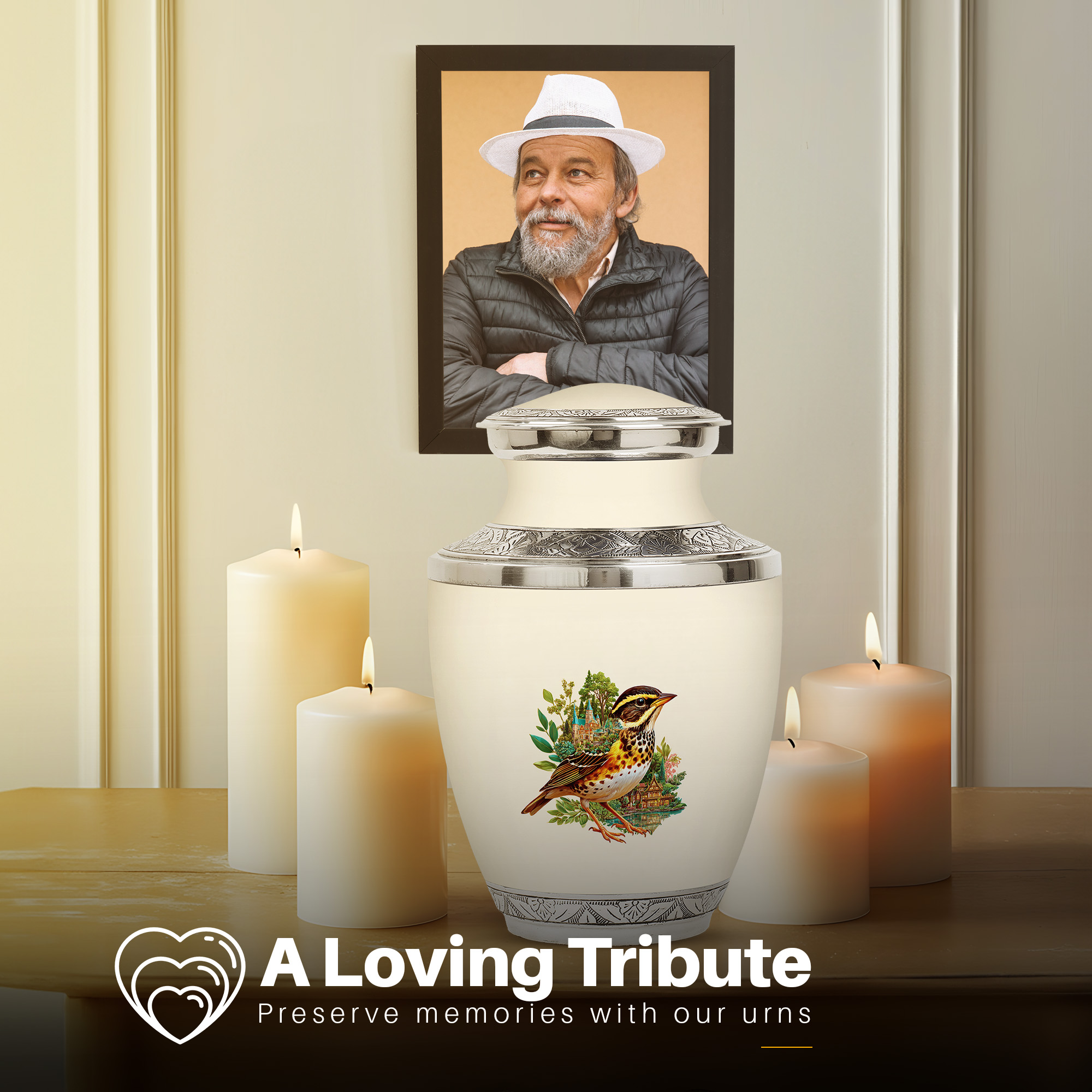 Yatskia Castle Sparrow Little Memorial Urn for Ashes Adult Male, Decorative Urns for Human Ash, Large Funeral Urns for Human Ashes Adult Female, (Tasty 10 Inch and 3 Inch)