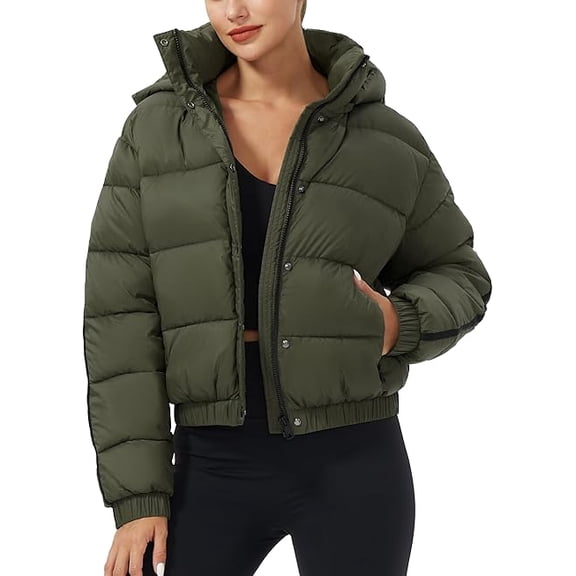 Cropped Puffer Jacket Women Pioneer Camp Waterproof Hood Short