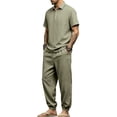 thumbnail image 5 of hotojiny Mens Summer 2 Piece Set Button Collared Short Sleeve Golf Shirt Cinch Bottoms Cargo Pants Walking Casual Outfits(Army Green,X-Large), 5 of 7
