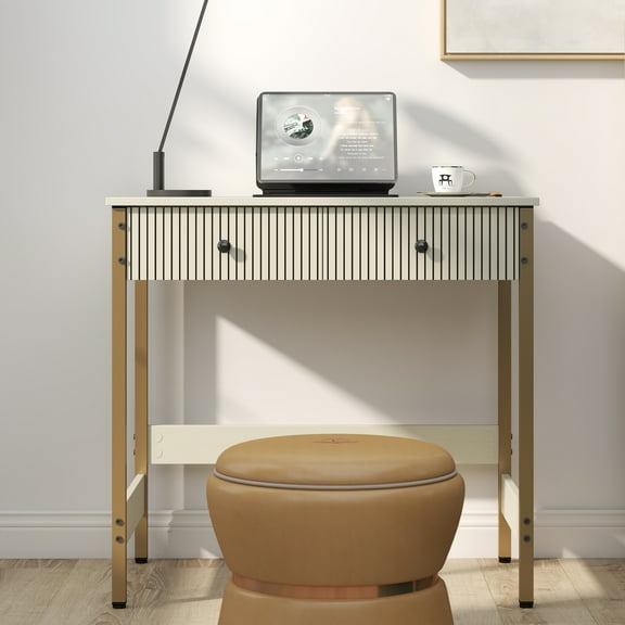 Manxile Fluted Computer Home Office PC Desk with USB Ports & Power Outlet,Writing Desk with Storage Drawers