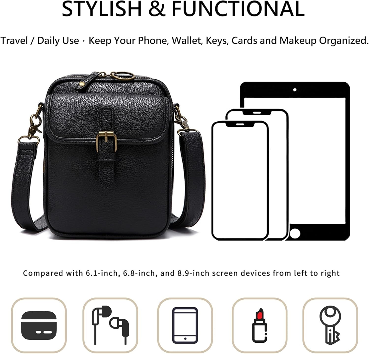 Women's Anti-Theft Crossbody Leather Bag, RFID Blocking Vintage PU Leather Travel Purse with 3 Zipper Pockets and 10 Card Slots for Daily Use