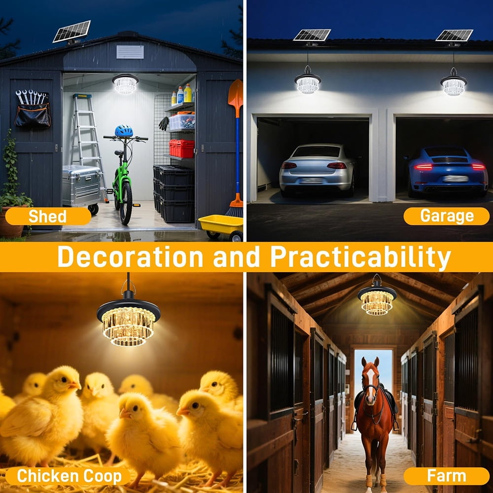 Solar Shed Lights Indoor Outdoor, 7500LM Solar Pendant Lights with Timing Function, Solar Ceiling Lights for Shed Gazebo Barn Garage Home