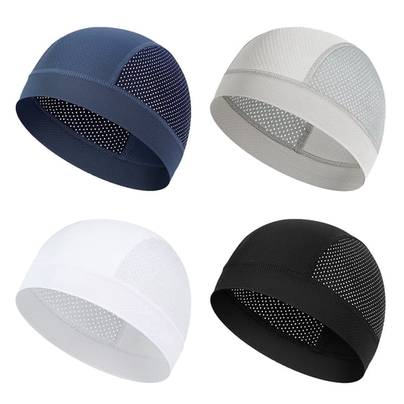VEGCOO 4 Pack Cooling Skull Caps, Breathable Mesh Helmet Liner, Lightweight Quick Dry Sweat Wicking Beanie for Cycling Running Motorcycle