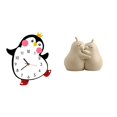 thumbnail image 1 of Reloj de pared de madera con forma de pera de pingüino y sujetalibros de cerámica, bonito adorno decorativo para el dormitorio, ideal como regalo de e, 1 of 8