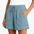 thumbnail image 3 of Aimik Light Blue Shorts for Women Drawstring Elastic Waist Cotton Linen Casual Shorts with Pockets Summer Relaxed Short Pants, 3 of 4
