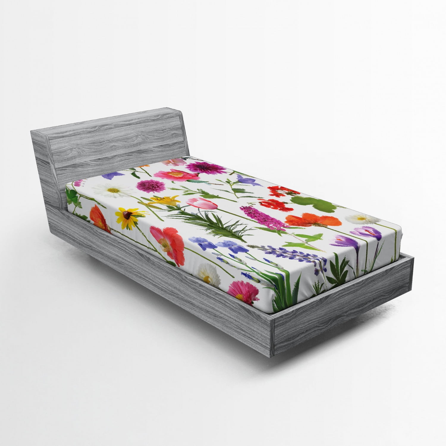 Flower Fitted Sheet Types of Flowers Vivid Colored Roses Tulips Daisies