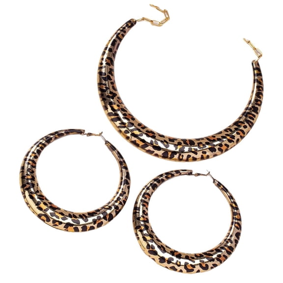 FEAMOS 3Pieces Leopard Print Jewelry Set Leopard Inspired Necklace and Earring Set Elegant Jewelry Accessory for Women