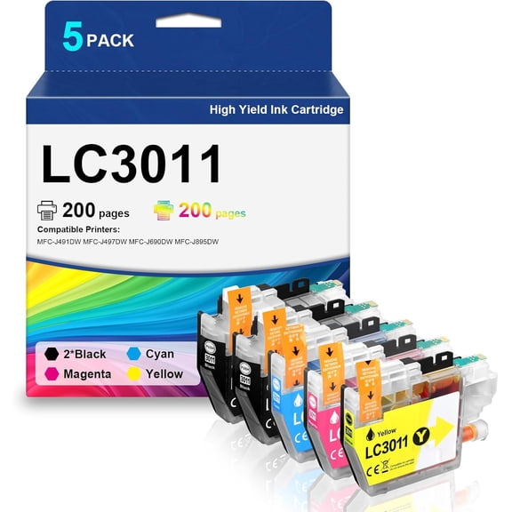 LC3011 Ink Cartridges Set 2 Black 1 Cyan 1 Magenta 1 Yellow 5 Pack Compatible with Brother DCP-J572DW J772DW J774DW MFC-J491 J491DW J497 J497DW J690 J690DW J890DW J895 J895DW Printers